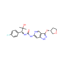 CC(C)(O)[C@@H](NC(=O)Nc1cc2[nH]nc(O[C@@H]3CCOC3)c2cn1)c1ccc(F)cc1 ZINC001772576023