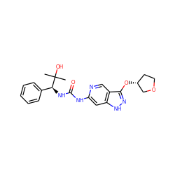 CC(C)(O)[C@@H](NC(=O)Nc1cc2[nH]nc(O[C@@H]3CCOC3)c2cn1)c1ccccc1 ZINC001772652802