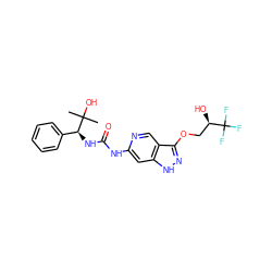 CC(C)(O)[C@@H](NC(=O)Nc1cc2[nH]nc(OC[C@@H](O)C(F)(F)F)c2cn1)c1ccccc1 ZINC001772627775