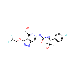 CC(C)(O)[C@@H](NC(=O)Nc1cc2[nH]nc(OCC(F)F)c2c(CO)n1)c1ccc(F)cc1 ZINC001772576174