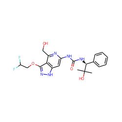 CC(C)(O)[C@@H](NC(=O)Nc1cc2[nH]nc(OCC(F)F)c2c(CO)n1)c1ccccc1 ZINC001772607208