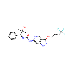 CC(C)(O)[C@@H](NC(=O)Nc1cc2[nH]nc(OCCCC(F)(F)F)c2cn1)c1ccccc1 ZINC001772645179