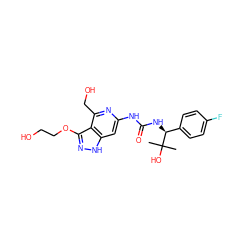 CC(C)(O)[C@@H](NC(=O)Nc1cc2[nH]nc(OCCO)c2c(CO)n1)c1ccc(F)cc1 ZINC000209333617