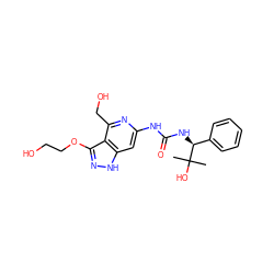 CC(C)(O)[C@@H](NC(=O)Nc1cc2[nH]nc(OCCO)c2c(CO)n1)c1ccccc1 ZINC001772627155