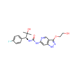 CC(C)(O)[C@@H](NC(=O)Nc1cc2[nH]nc(OCCO)c2cn1)c1ccc(F)cc1 ZINC001772633982