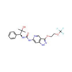 CC(C)(O)[C@@H](NC(=O)Nc1cc2[nH]nc(OCCOC(F)(F)F)c2cn1)c1ccccc1 ZINC001772612815