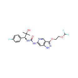 CC(C)(O)[C@@H](NC(=O)Nc1cc2[nH]nc(OCCOC(F)F)c2cn1)c1ccc(F)cc1 ZINC001772646423