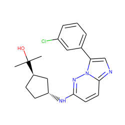 CC(C)(O)[C@@H]1CC[C@@H](Nc2ccc3ncc(-c4cccc(Cl)c4)n3n2)C1 ZINC000144950085