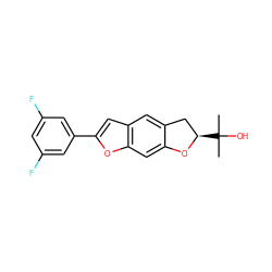 CC(C)(O)[C@@H]1Cc2cc3cc(-c4cc(F)cc(F)c4)oc3cc2O1 ZINC000072176435