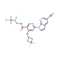 CC(C)(O)[C@H](F)CNC(=O)c1cnc(-n2ccc3cc(C#N)cnc32)cc1NC1CC(F)(F)C1 ZINC001772645097