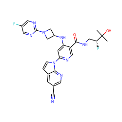 CC(C)(O)[C@H](F)CNC(=O)c1cnc(-n2ccc3cc(C#N)cnc32)cc1NC1CN(c2ncc(F)cn2)C1 ZINC001772617356