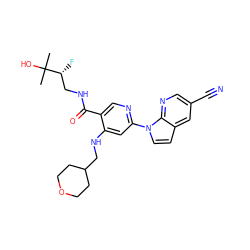 CC(C)(O)[C@H](F)CNC(=O)c1cnc(-n2ccc3cc(C#N)cnc32)cc1NCC1CCOCC1 ZINC001772603976