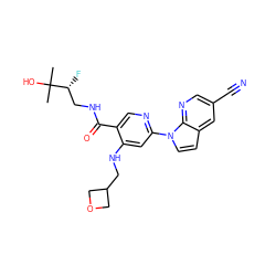 CC(C)(O)[C@H](F)CNC(=O)c1cnc(-n2ccc3cc(C#N)cnc32)cc1NCC1COC1 ZINC001772578513