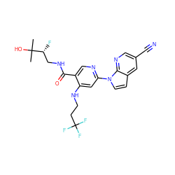 CC(C)(O)[C@H](F)CNC(=O)c1cnc(-n2ccc3cc(C#N)cnc32)cc1NCCC(F)(F)F ZINC001772590974