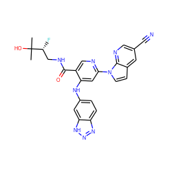 CC(C)(O)[C@H](F)CNC(=O)c1cnc(-n2ccc3cc(C#N)cnc32)cc1Nc1ccc2nn[nH]c2c1 ZINC001772635538