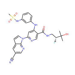 CC(C)(O)[C@H](F)CNC(=O)c1cnc(-n2ccc3cc(C#N)cnc32)cc1Nc1cccc(NS(C)(=O)=O)c1 ZINC001772581065