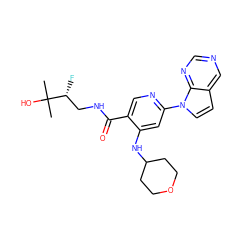 CC(C)(O)[C@H](F)CNC(=O)c1cnc(-n2ccc3cncnc32)cc1NC1CCOCC1 ZINC001772609036