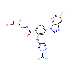 CC(C)(O)[C@H](F)CNC(=O)c1cnc(-n2cnc3cc(Cl)cnc32)cc1Nc1cnn(C(F)F)c1 ZINC001772641727