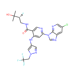 CC(C)(O)[C@H](F)CNC(=O)c1cnc(-n2cnc3cc(Cl)cnc32)cc1Nc1cnn(CC(F)(F)F)c1 ZINC001772614491