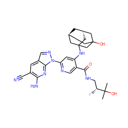 CC(C)(O)[C@H](F)CNC(=O)c1cnc(-n2ncc3cc(C#N)c(N)nc32)cc1NC12C[C@H]3C[C@@H](CC(O)(C3)C1)C2 ZINC001772572146