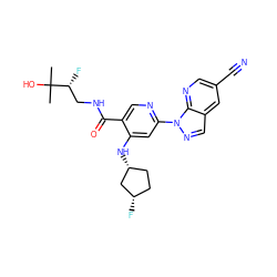 CC(C)(O)[C@H](F)CNC(=O)c1cnc(-n2ncc3cc(C#N)cnc32)cc1N[C@@H]1CC[C@H](F)C1 ZINC001772599751