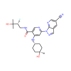 CC(C)(O)[C@H](F)CNC(=O)c1cnc(-n2ncc3cc(C#N)cnc32)cc1N[C@H]1CC[C@](C)(O)CC1 ZINC001772626044