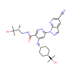 CC(C)(O)[C@H](F)CNC(=O)c1cnc(-n2ncc3cc(C#N)cnc32)cc1N[C@H]1CC[C@H](C(C)(C)O)CC1 ZINC001772607713