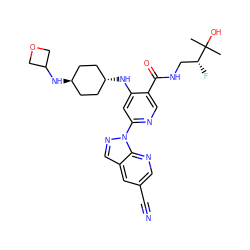 CC(C)(O)[C@H](F)CNC(=O)c1cnc(-n2ncc3cc(C#N)cnc32)cc1N[C@H]1CC[C@H](NC2COC2)CC1 ZINC001772630366