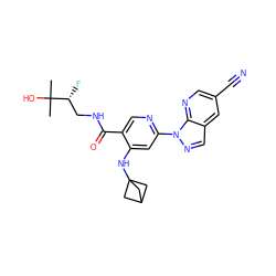 CC(C)(O)[C@H](F)CNC(=O)c1cnc(-n2ncc3cc(C#N)cnc32)cc1NC12CC(C1)C2 ZINC001772610963