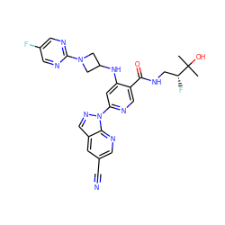 CC(C)(O)[C@H](F)CNC(=O)c1cnc(-n2ncc3cc(C#N)cnc32)cc1NC1CN(c2ncc(F)cn2)C1 ZINC001772599920