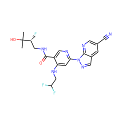 CC(C)(O)[C@H](F)CNC(=O)c1cnc(-n2ncc3cc(C#N)cnc32)cc1NCC(F)F ZINC001772630404