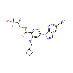 CC(C)(O)[C@H](F)CNC(=O)c1cnc(-n2ncc3cc(C#N)cnc32)cc1NCC1(F)CCC1 ZINC001772574110