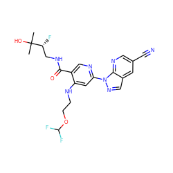 CC(C)(O)[C@H](F)CNC(=O)c1cnc(-n2ncc3cc(C#N)cnc32)cc1NCCOC(F)F ZINC001772570299