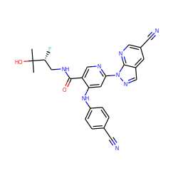 CC(C)(O)[C@H](F)CNC(=O)c1cnc(-n2ncc3cc(C#N)cnc32)cc1Nc1ccc(C#N)cc1 ZINC001772572341