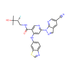 CC(C)(O)[C@H](F)CNC(=O)c1cnc(-n2ncc3cc(C#N)cnc32)cc1Nc1ccc2ncsc2c1 ZINC001772587964