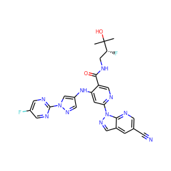 CC(C)(O)[C@H](F)CNC(=O)c1cnc(-n2ncc3cc(C#N)cnc32)cc1Nc1cnn(-c2ncc(F)cn2)c1 ZINC001772625947