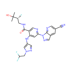 CC(C)(O)[C@H](F)CNC(=O)c1cnc(-n2ncc3cc(C#N)cnc32)cc1Nc1cnn(CC(F)F)c1 ZINC001772606465