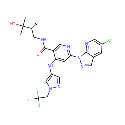 CC(C)(O)[C@H](F)CNC(=O)c1cnc(-n2ncc3cc(Cl)cnc32)cc1Nc1cnn(CC(F)(F)F)c1 ZINC001772636771