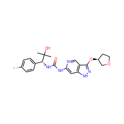 CC(C)(O)[C@H](NC(=O)Nc1cc2[nH]nc(O[C@H]3CCOC3)c2cn1)c1ccc(F)cc1 ZINC001772619920