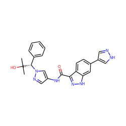 CC(C)(O)[C@H](c1ccccc1)n1cc(NC(=O)c2n[nH]c3cc(-c4cn[nH]c4)ccc23)cn1 ZINC000169347466