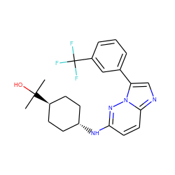 CC(C)(O)[C@H]1CC[C@H](Nc2ccc3ncc(-c4cccc(C(F)(F)F)c4)n3n2)CC1 ZINC000668370652