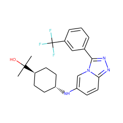 CC(C)(O)[C@H]1CC[C@H](Nc2ccc3nnc(-c4cccc(C(F)(F)F)c4)n3c2)CC1 ZINC001772649835