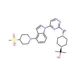 CC(C)(O)[C@H]1CC[C@H](Nc2nccc(-n3ccc4c(N5CCC(S(C)(=O)=O)CC5)cccc43)n2)CC1 ZINC000261087107