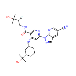 CC(C)(O)[C@H]1CCC[C@@H](Nc2cc(-n3ncc4cc(C#N)cnc43)ncc2C(=O)NC[C@@H](F)C(C)(C)O)C1 ZINC001772628231