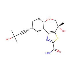 CC(C)(O)C#C[C@@H]1CC[C@@H]2OC[C@](C)(O)c3sc(C(N)=O)nc3[C@@H]2C1 ZINC000261180055