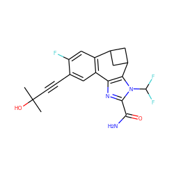 CC(C)(O)C#Cc1cc2c(cc1F)C1CC(C1)c1c-2nc(C(N)=O)n1C(F)F ZINC000215773138