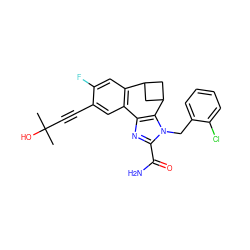 CC(C)(O)C#Cc1cc2c(cc1F)C1CC(C1)c1c-2nc(C(N)=O)n1Cc1ccccc1Cl ZINC000219478750