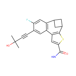 CC(C)(O)C#Cc1cc2c(cc1F)C1CC(C1)c1sc(C(N)=O)cc1-2 ZINC000215774042