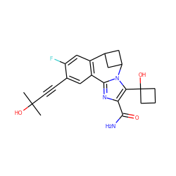 CC(C)(O)C#Cc1cc2c(cc1F)C1CC(C1)n1c-2nc(C(N)=O)c1C1(O)CCC1 ZINC000219463614