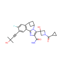 CC(C)(O)C#Cc1cc2c(cc1F)C1CC(C1)n1c-2nc(C(N)=O)c1C1(O)CN(C(=O)C2CC2)C1 ZINC000219469617